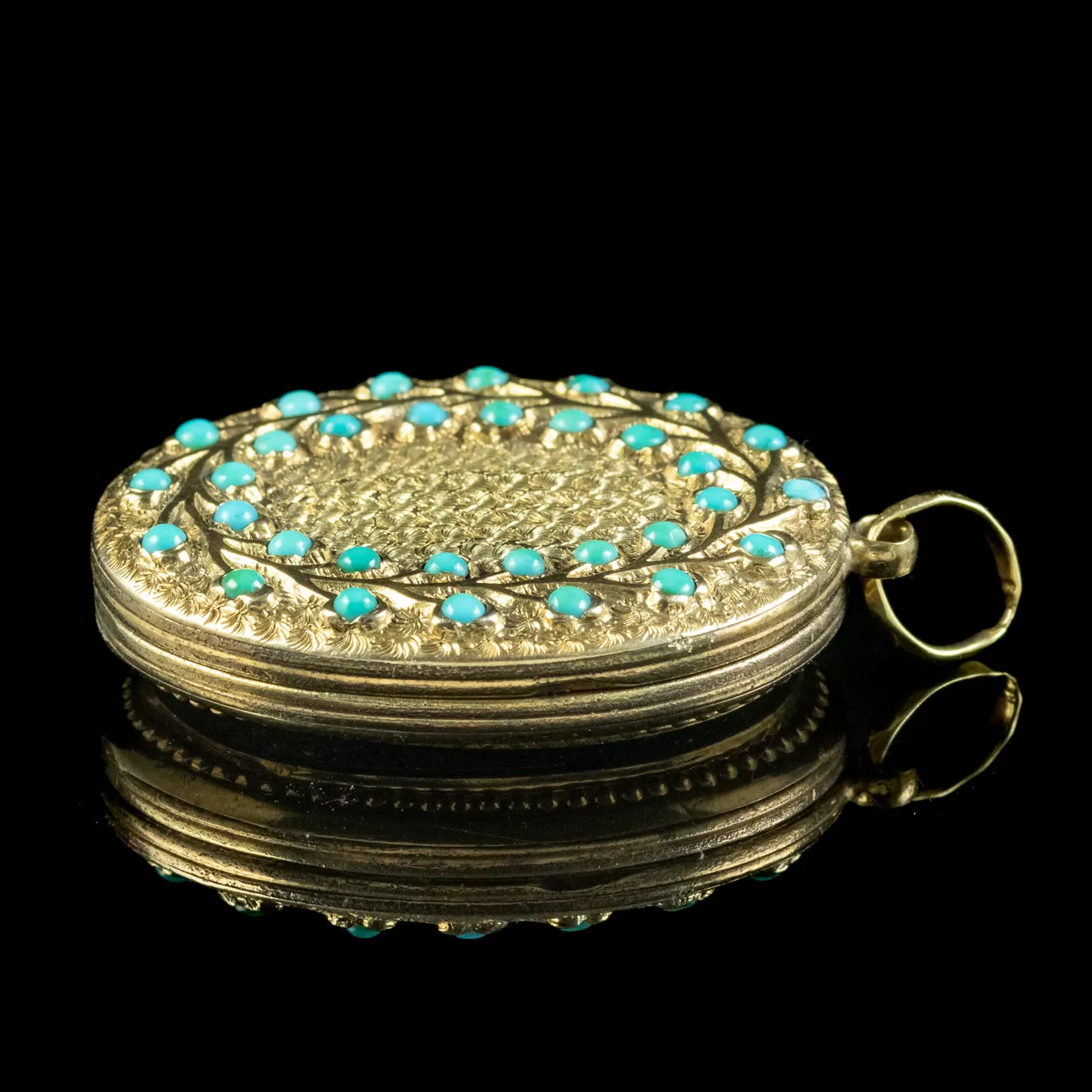 Antique Victorian Turquoise Laurel Locket 18ct Gold Gilt