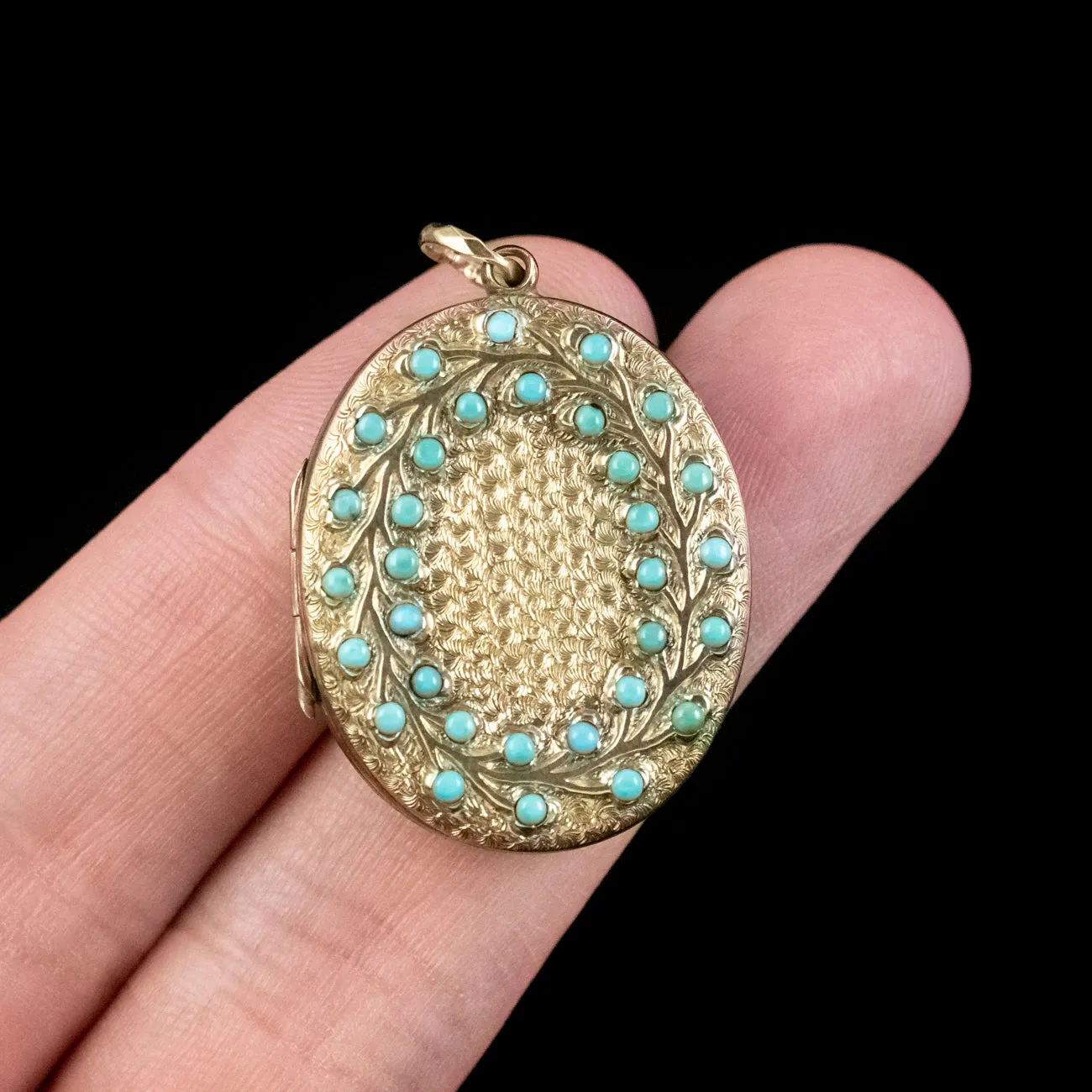 Antique Victorian Turquoise Laurel Locket 18ct Gold Gilt