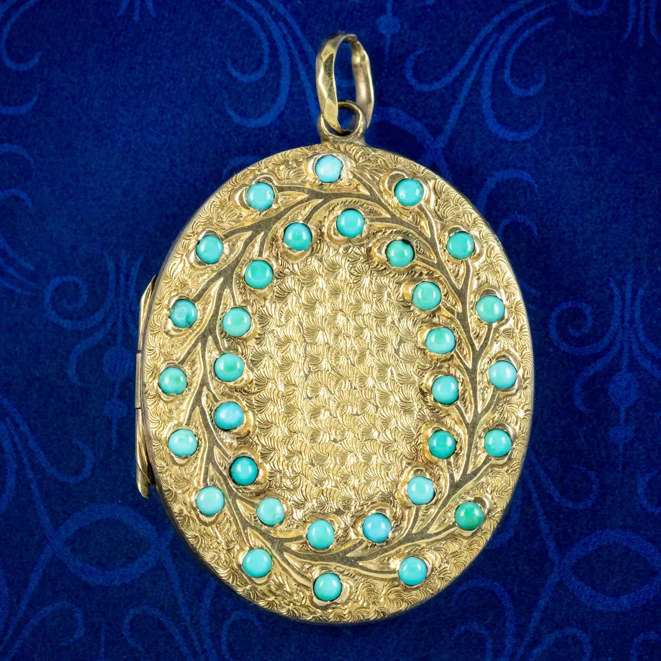 Antique Victorian Turquoise Laurel Locket 18ct Gold Gilt