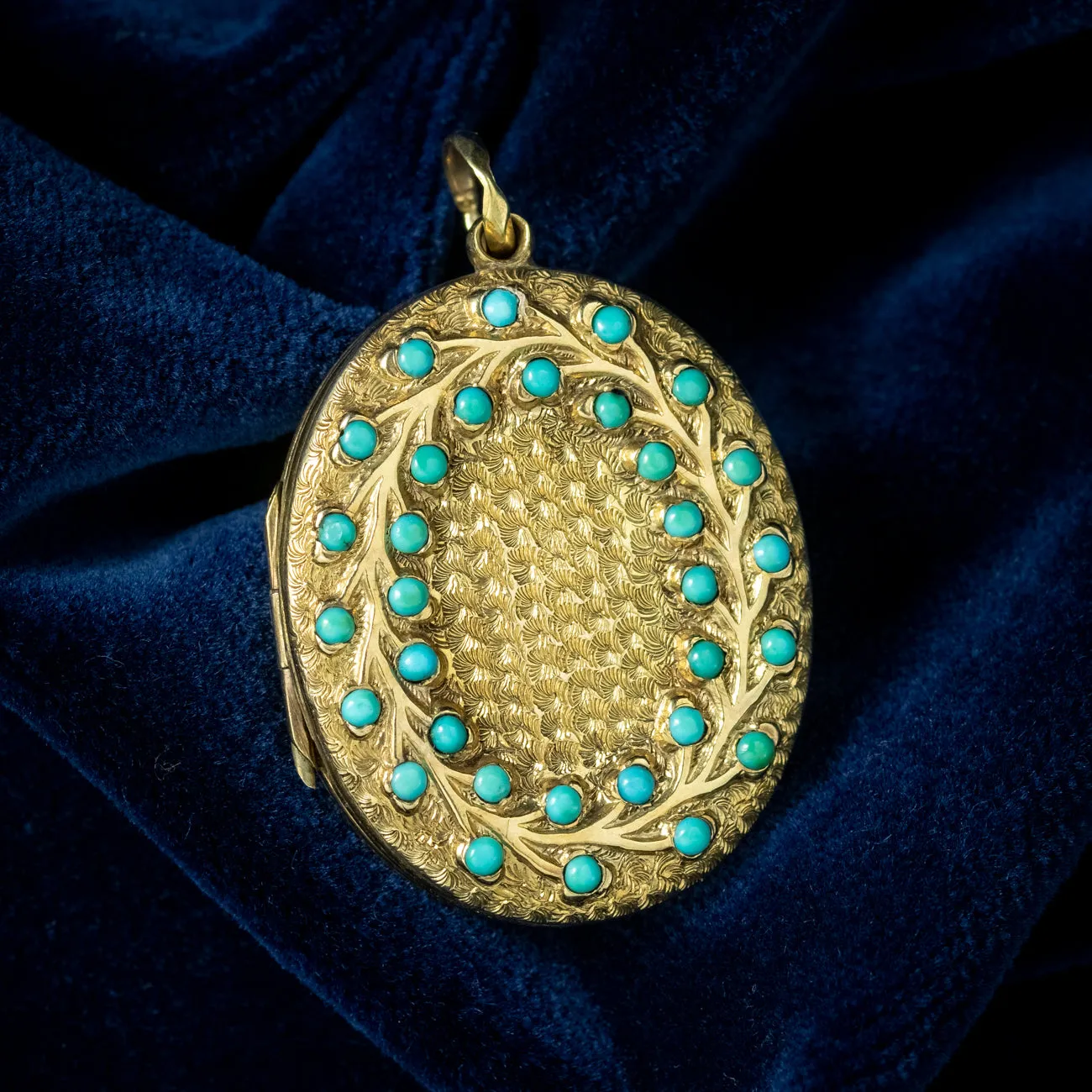 Antique Victorian Turquoise Laurel Locket 18ct Gold Gilt