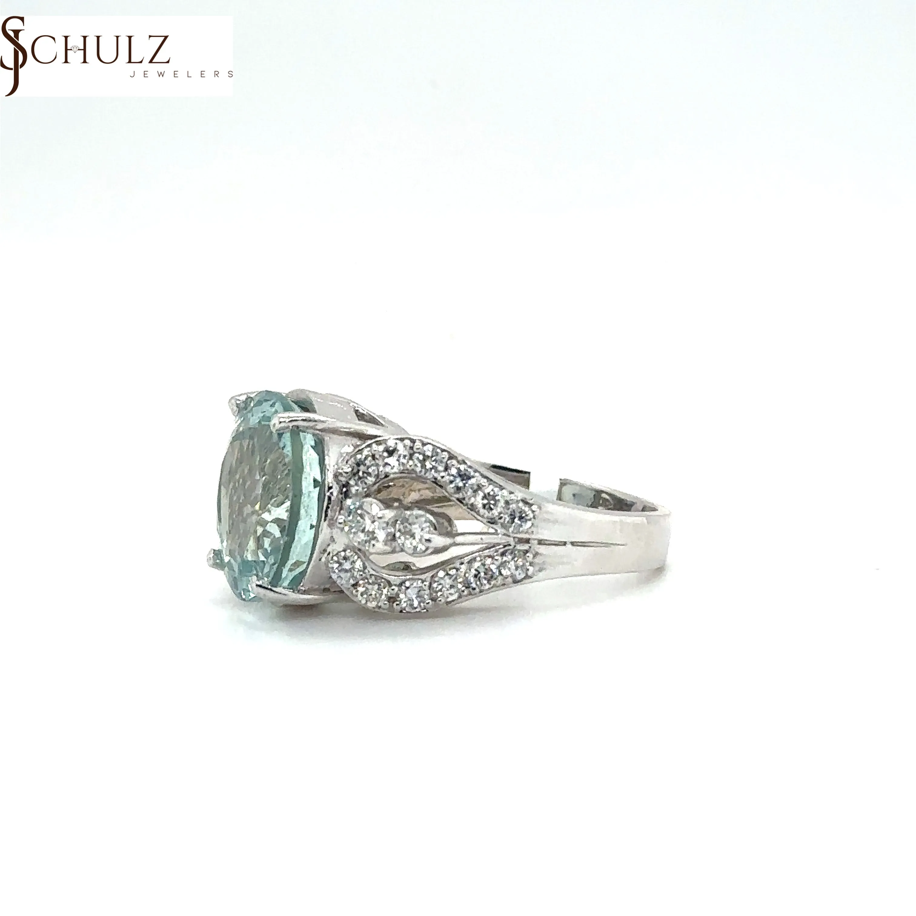 Aquamarine & Diamond Round White Gold Ring