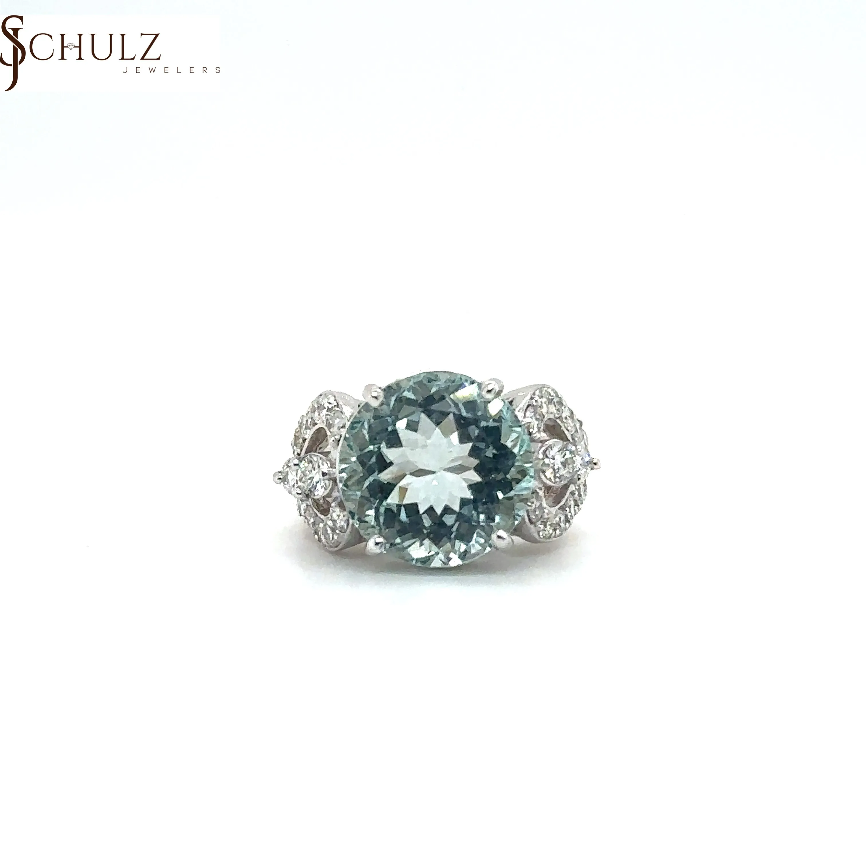 Aquamarine & Diamond Round White Gold Ring