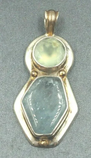 Aquamarine & Glass 925 Sterling Silver Pendant