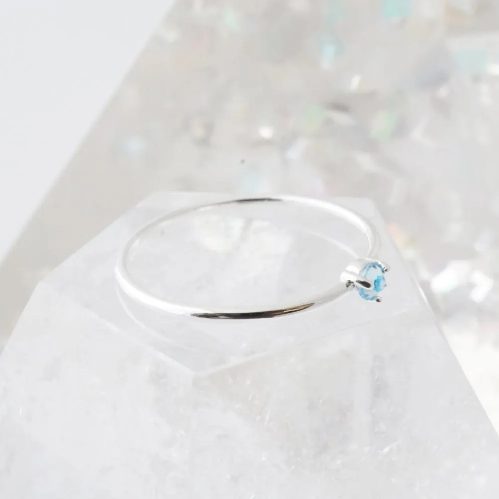 Aquamarine Crystal Point Solitaire Ring