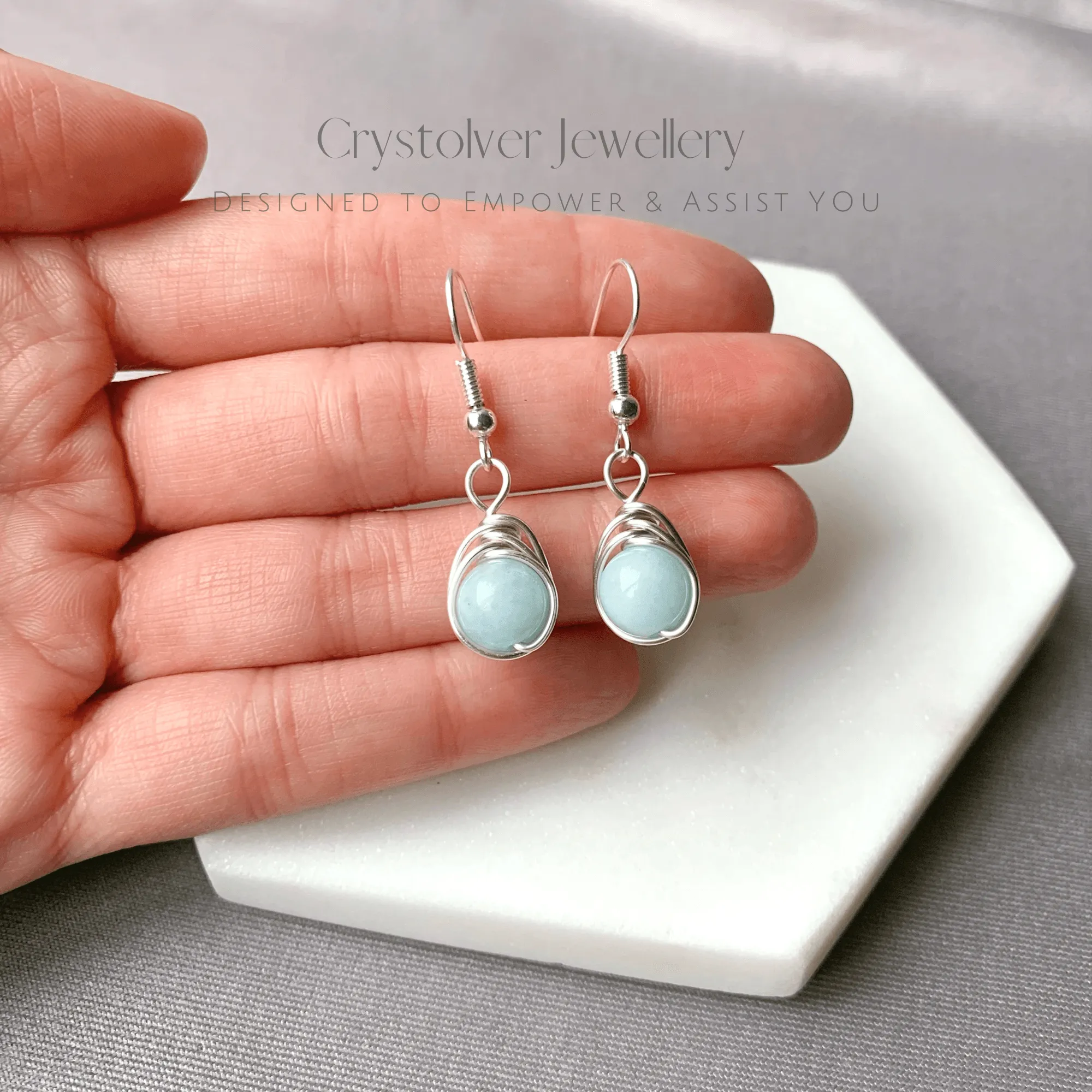 Aquamarine Silver Wire Wrapped Earrings