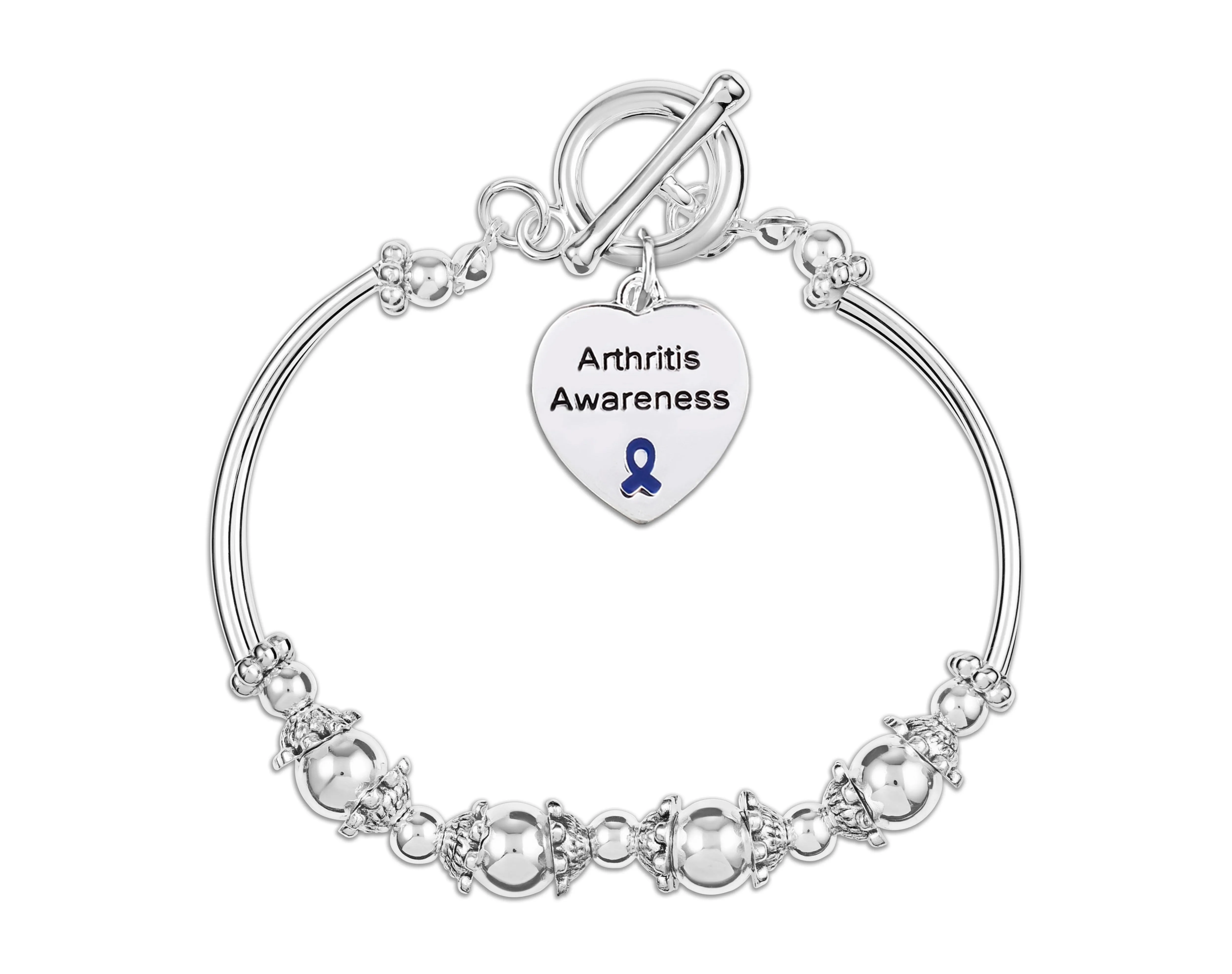 Arthritis Awareness Heart Charm Partial Beaded Bracelet