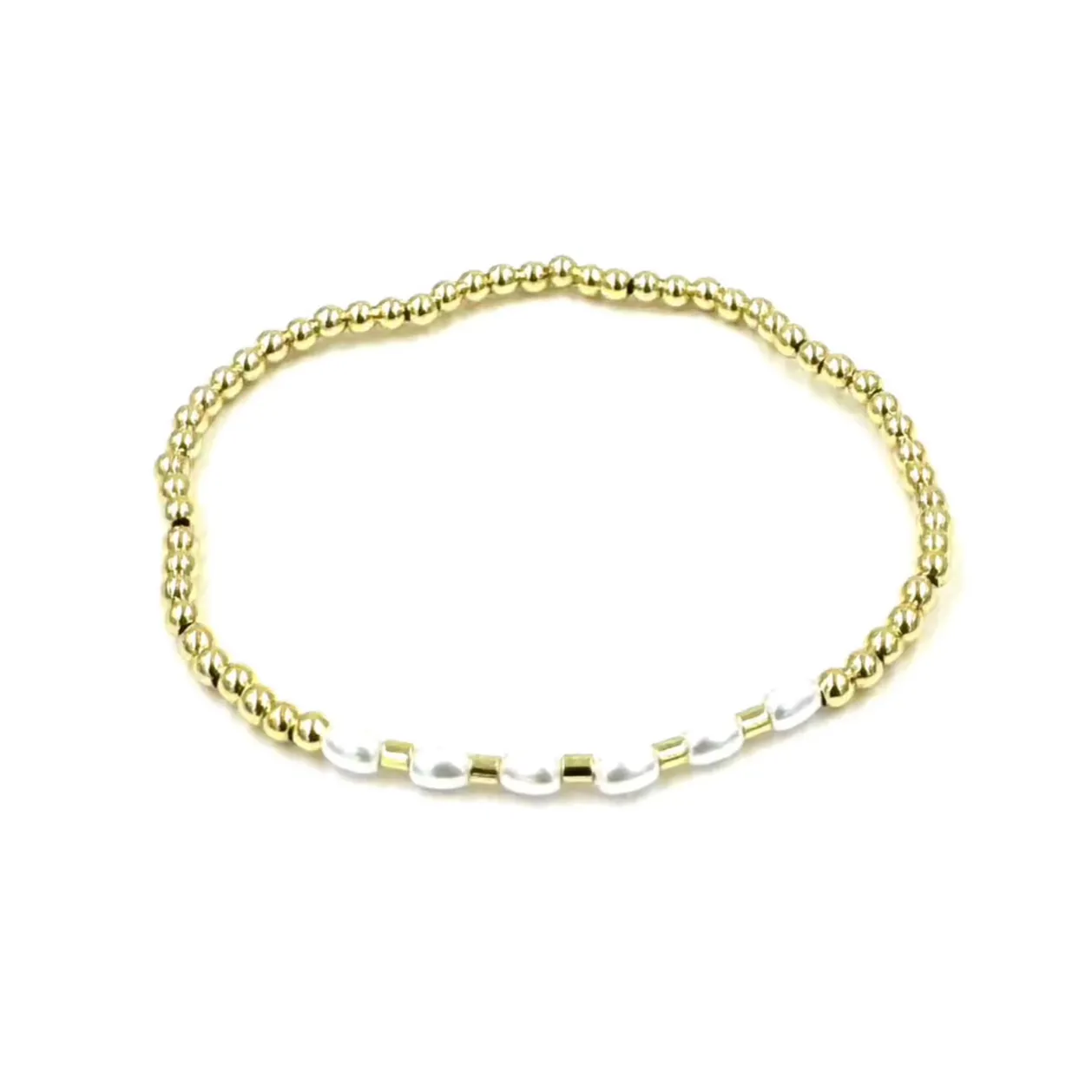 Ashley Gold Stainless Steel Gold Plated 5 Freshwater Pearl Stretch Beaded Design Bracelet