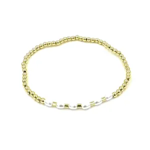 Ashley Gold Stainless Steel Gold Plated 5 Freshwater Pearl Stretch Beaded Design Bracelet