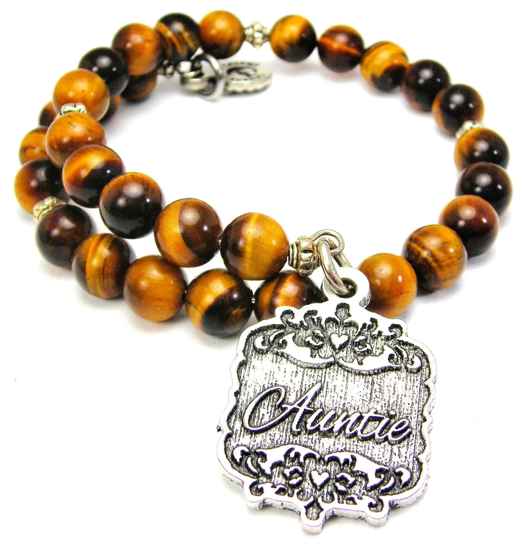 Auntie Victorian Scroll Tiger's Eye Glass Beaded Wrap Bracelet