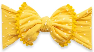 Baby Bling Mustard Shabby Dot Pom Trimmed Knot Headband