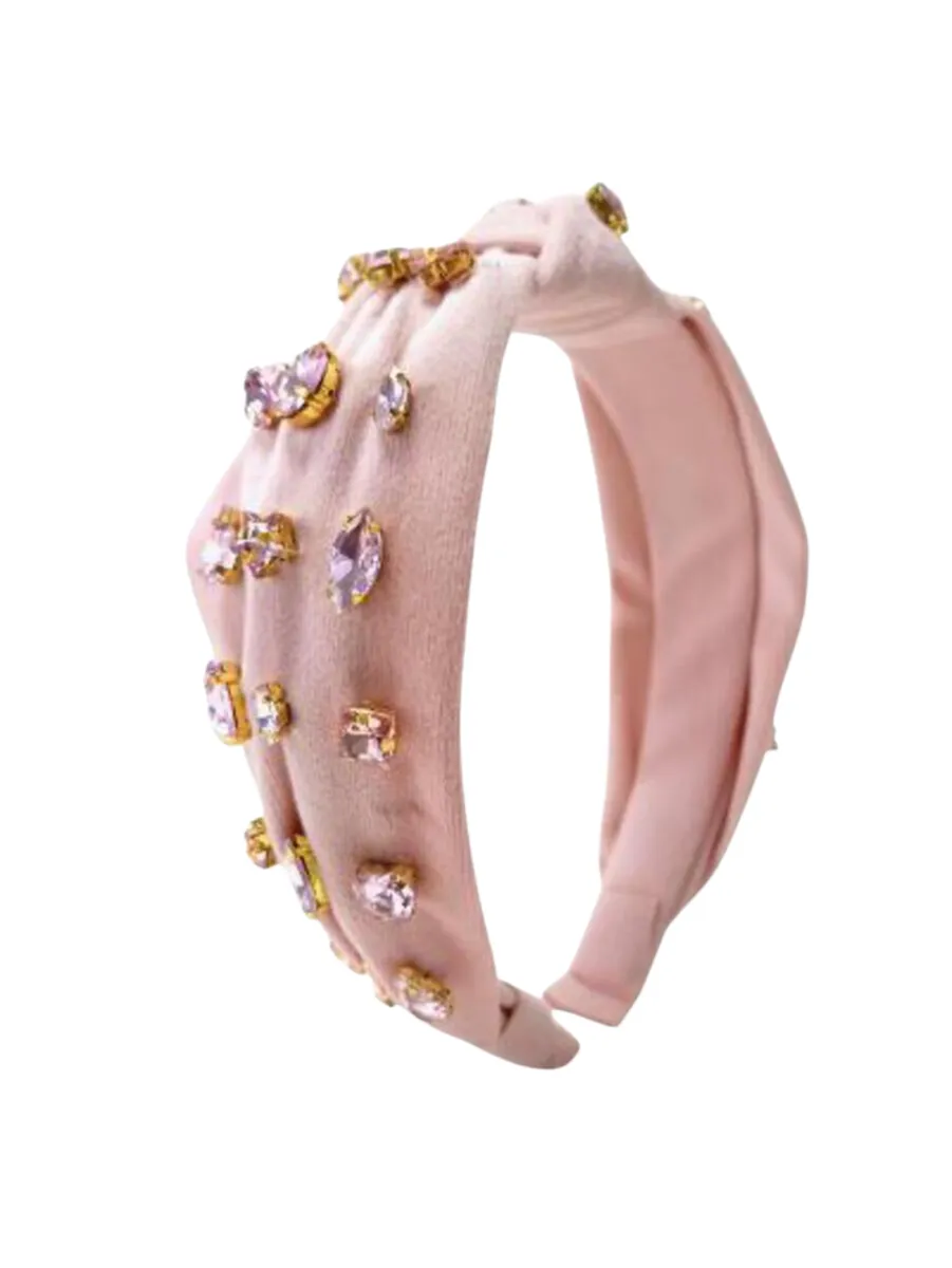 Bari Lynn Velvet Multi Shape Jeweled Knot Headband - Pink