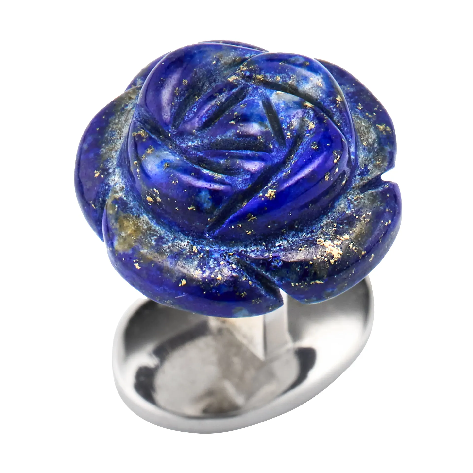 Blue Lapis Hand Carved Gemstone Rose Sterling Silver Tuxedo Studs