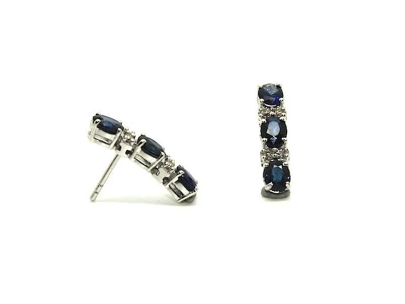 Blue Sapphire & Diamond 3-stone Earrings Ad No.0983