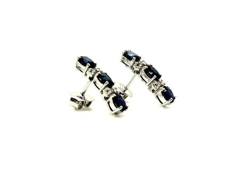 Blue Sapphire & Diamond 3-stone Earrings Ad No.0983