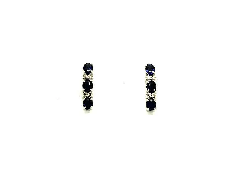 Blue Sapphire & Diamond 3-stone Earrings Ad No.0983