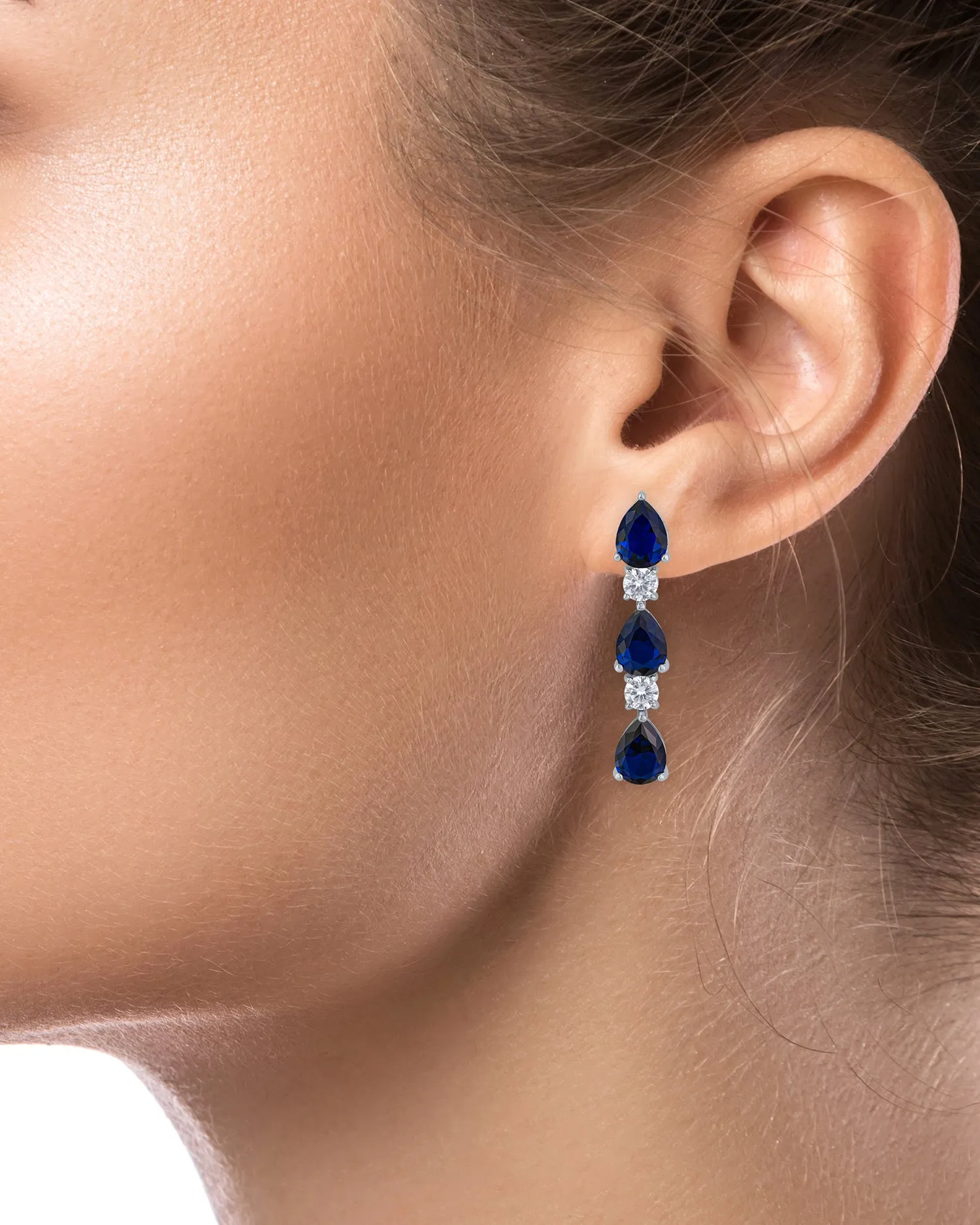 Blue Sapphire CZ Alternating Drop Earrings