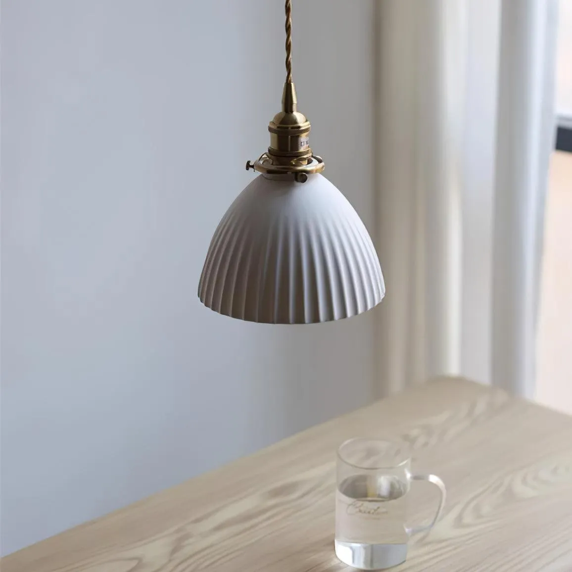 Brass Pleated Ceramic Pendant Lamp