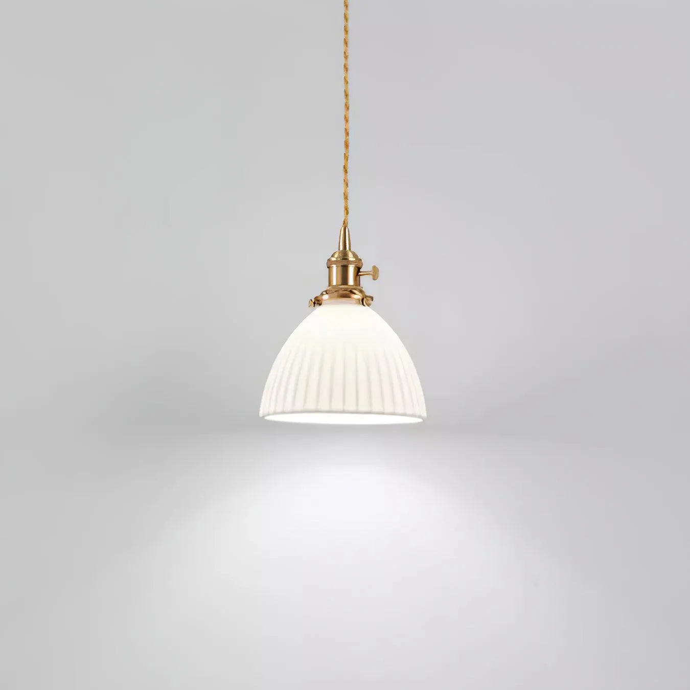 Brass Pleated Ceramic Pendant Lamp