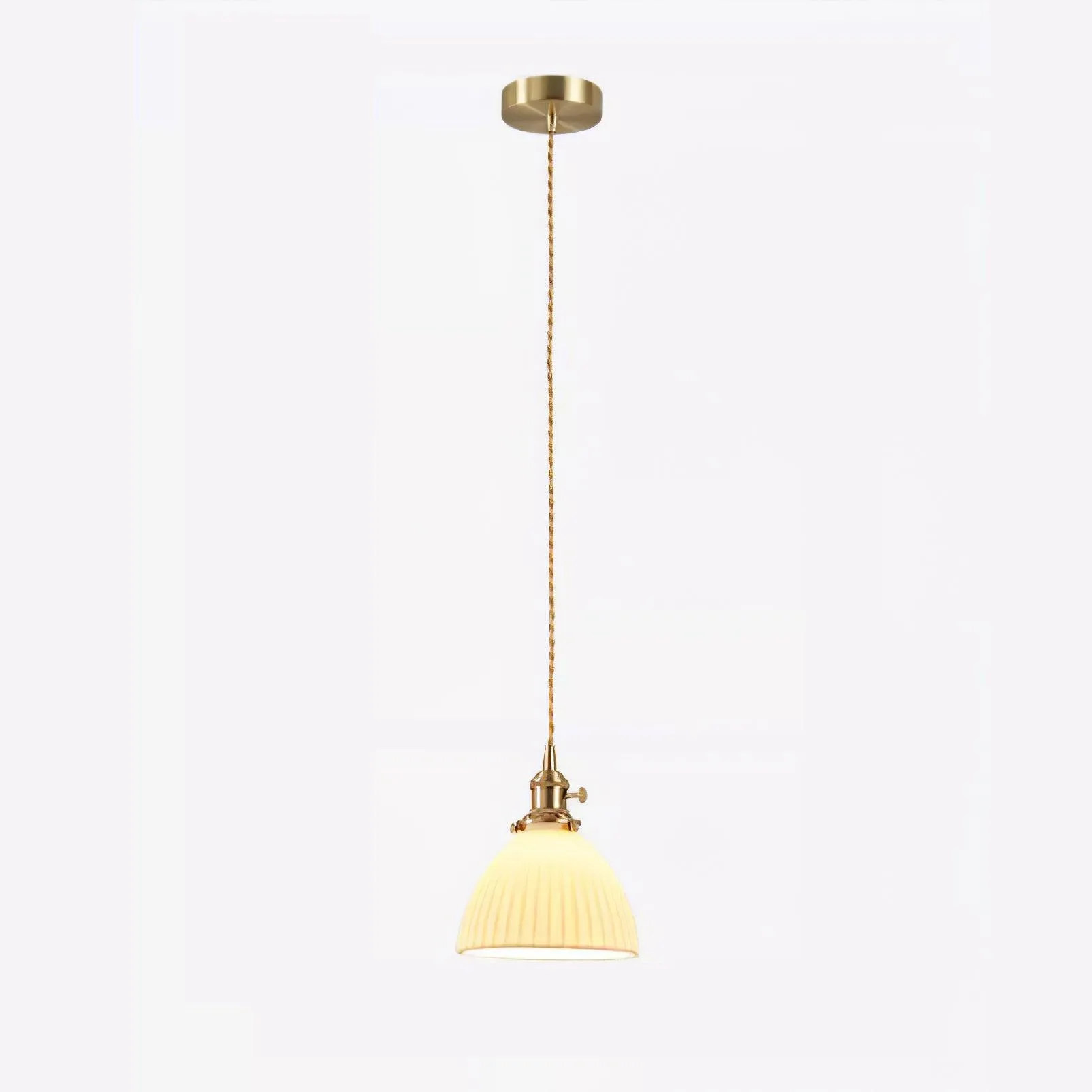 Brass Pleated Ceramic Pendant Lamp