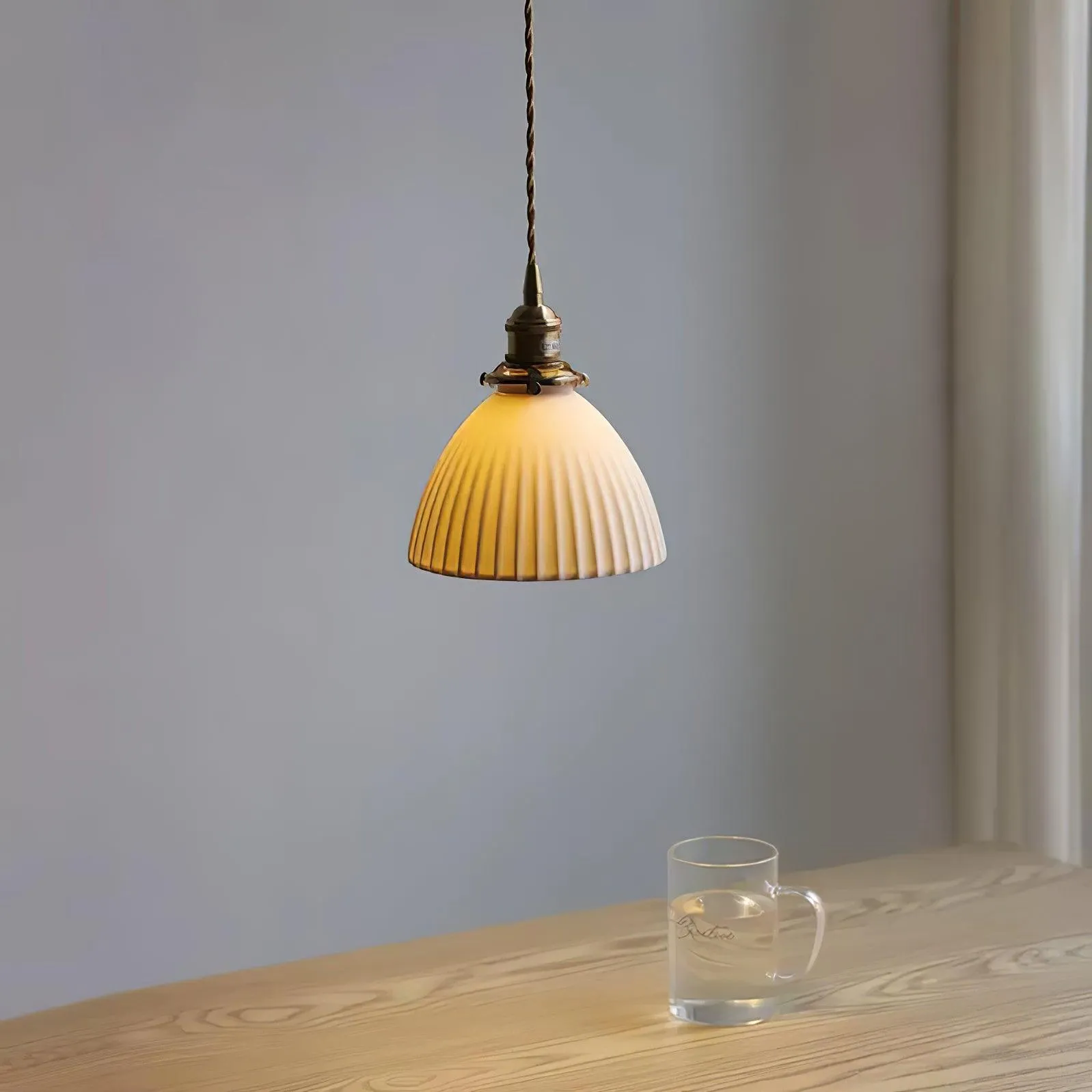 Brass Pleated Ceramic Pendant Lamp