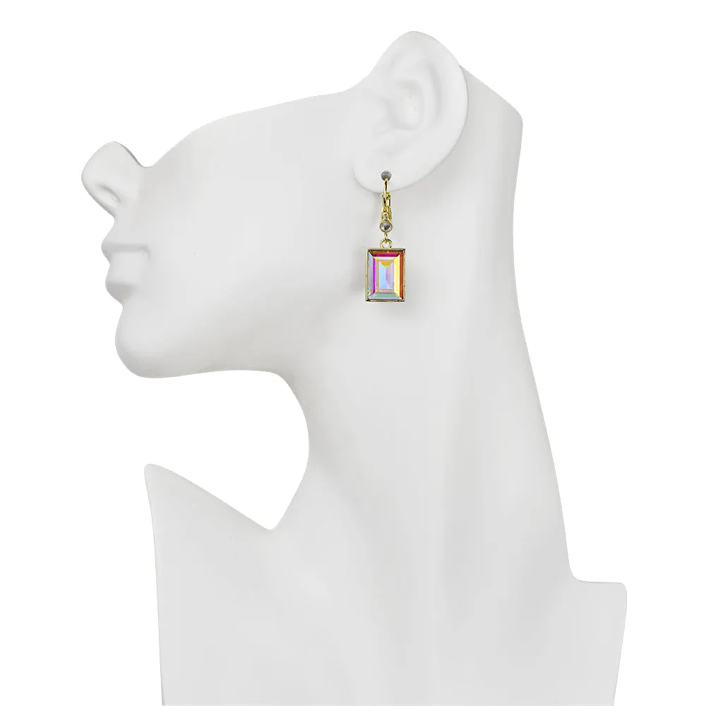 Brilliant Emerald Cut Leverback Earrings (Goldtone/Crystal AB)