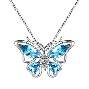 Butterfly Pendant Necklace Birthstone March Aquamarine Women Girls Jewelry Birthday Gift