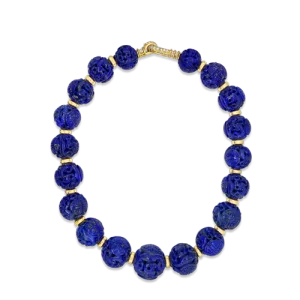 Carved Lapis Bead Necklace