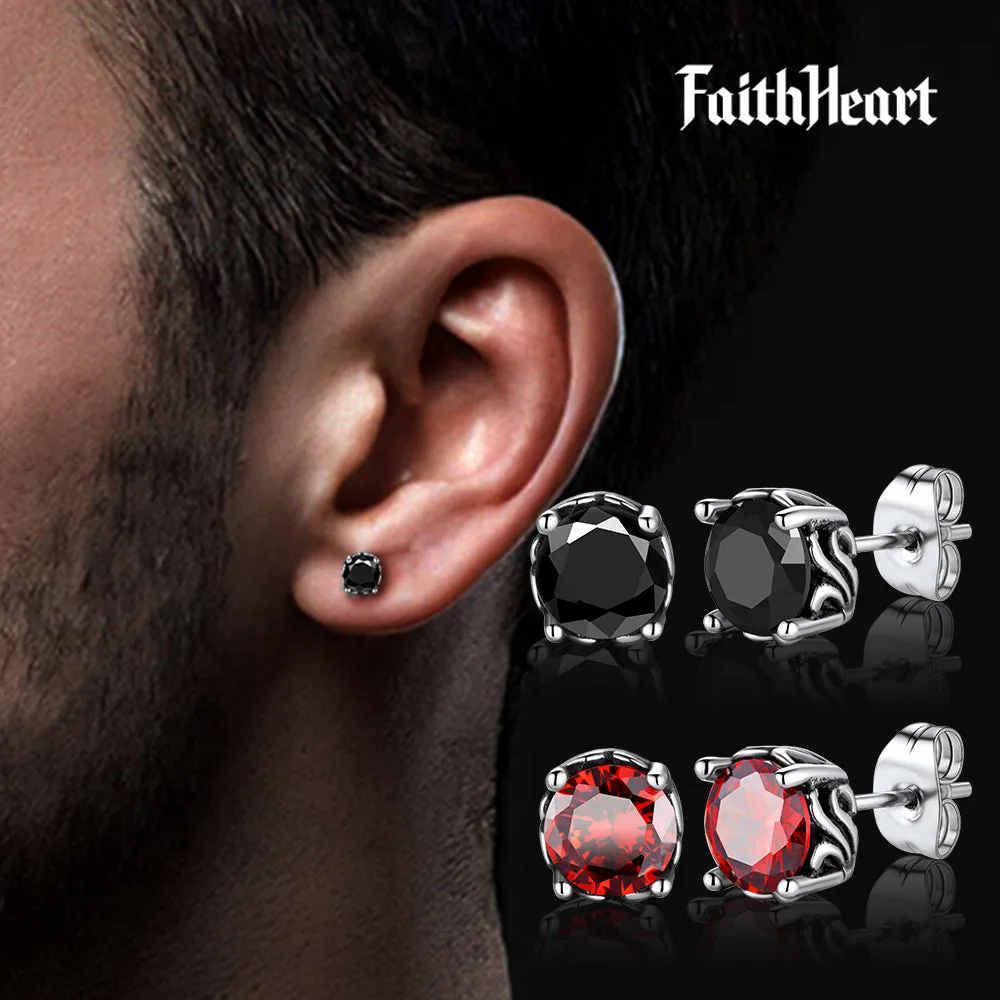 Celtic Ruby Stud Earrings for Men in Stainless Steel