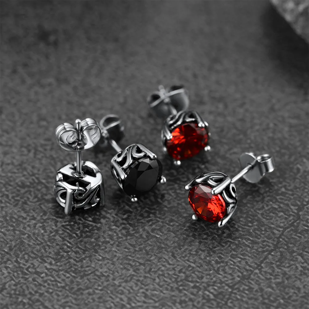 Celtic Ruby Stud Earrings for Men in Stainless Steel