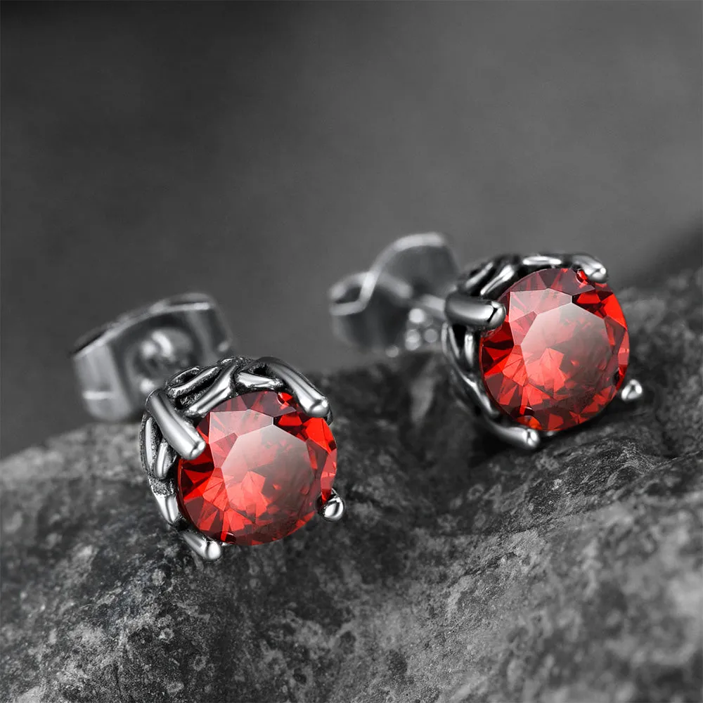 Celtic Ruby Stud Earrings for Men in Stainless Steel