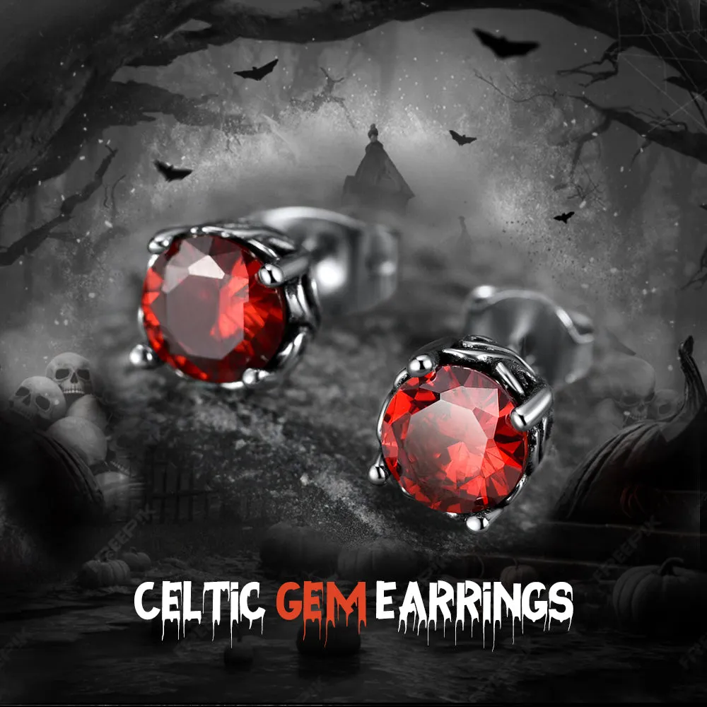 Celtic Ruby Stud Earrings for Men in Stainless Steel