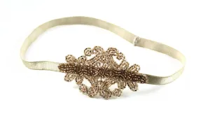 Champagne Beaded Applique Headband- Hair Accessory