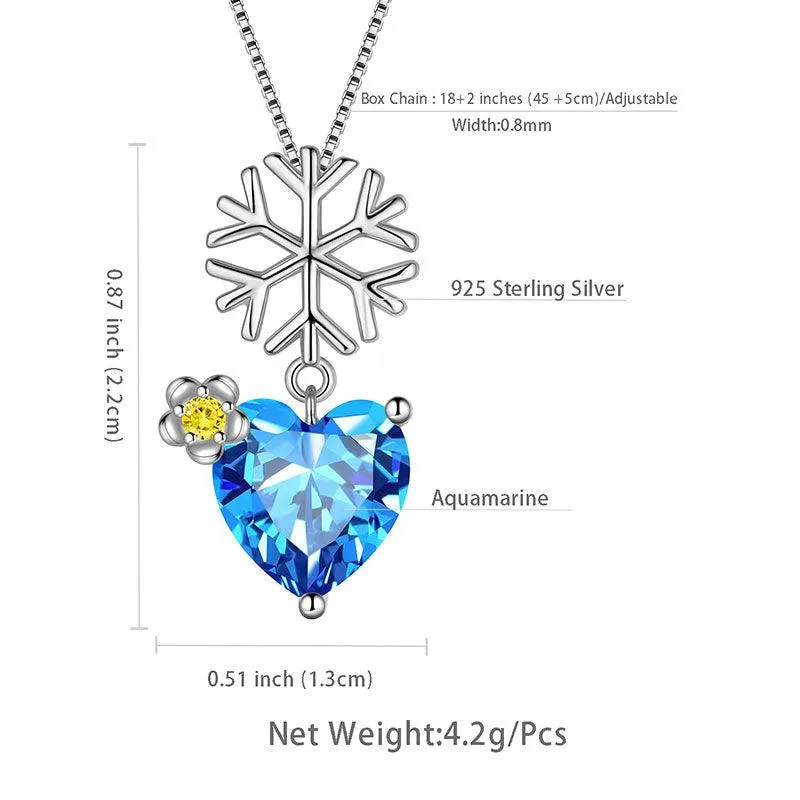 Christmas Snowflake Heart Pendant Necklace Jewelry Women Girls Christmas Gift Sterling Silver