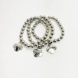 Chrome Silver Beaded Bracelet Set