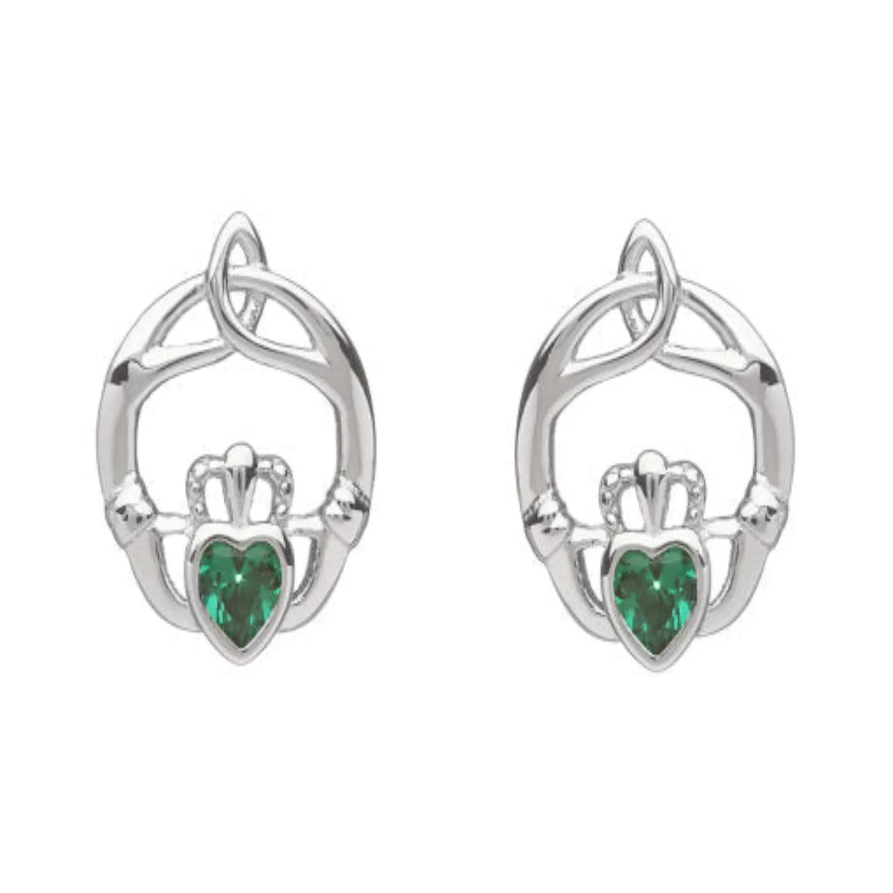 Claddagh Trinity May Birthstone Stud Earrings - Sterling Silver