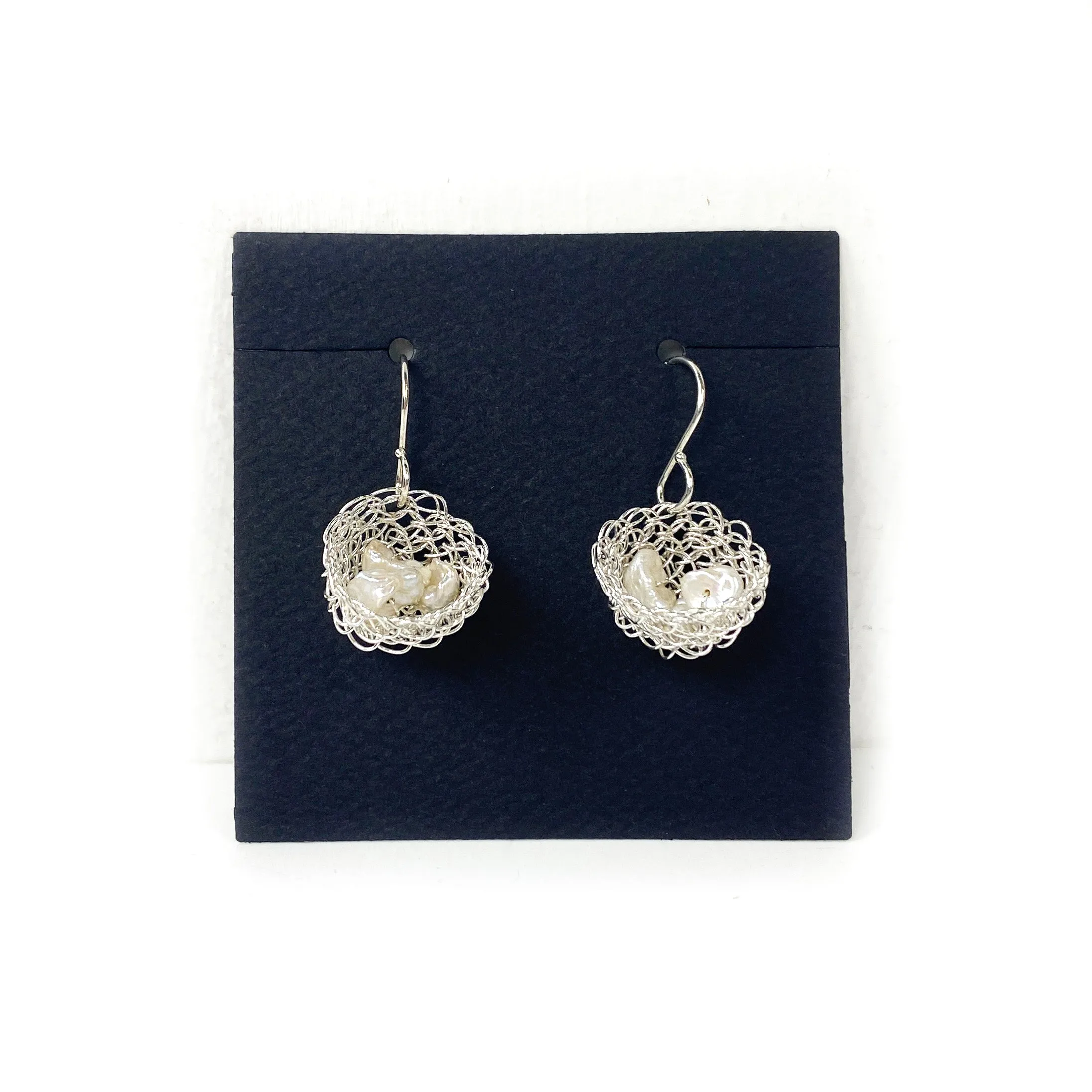 Cottler Fox Earrings: Small Silver Basket with Pearls