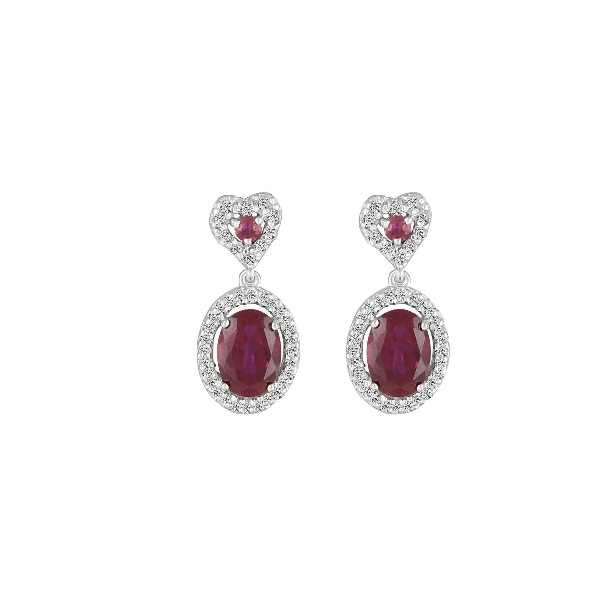 Created Ruby and Diamond Dangle Earrings in 10K White Gold