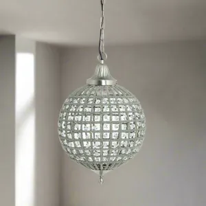 Crystal & Nickel Globe Pendant - 32cm