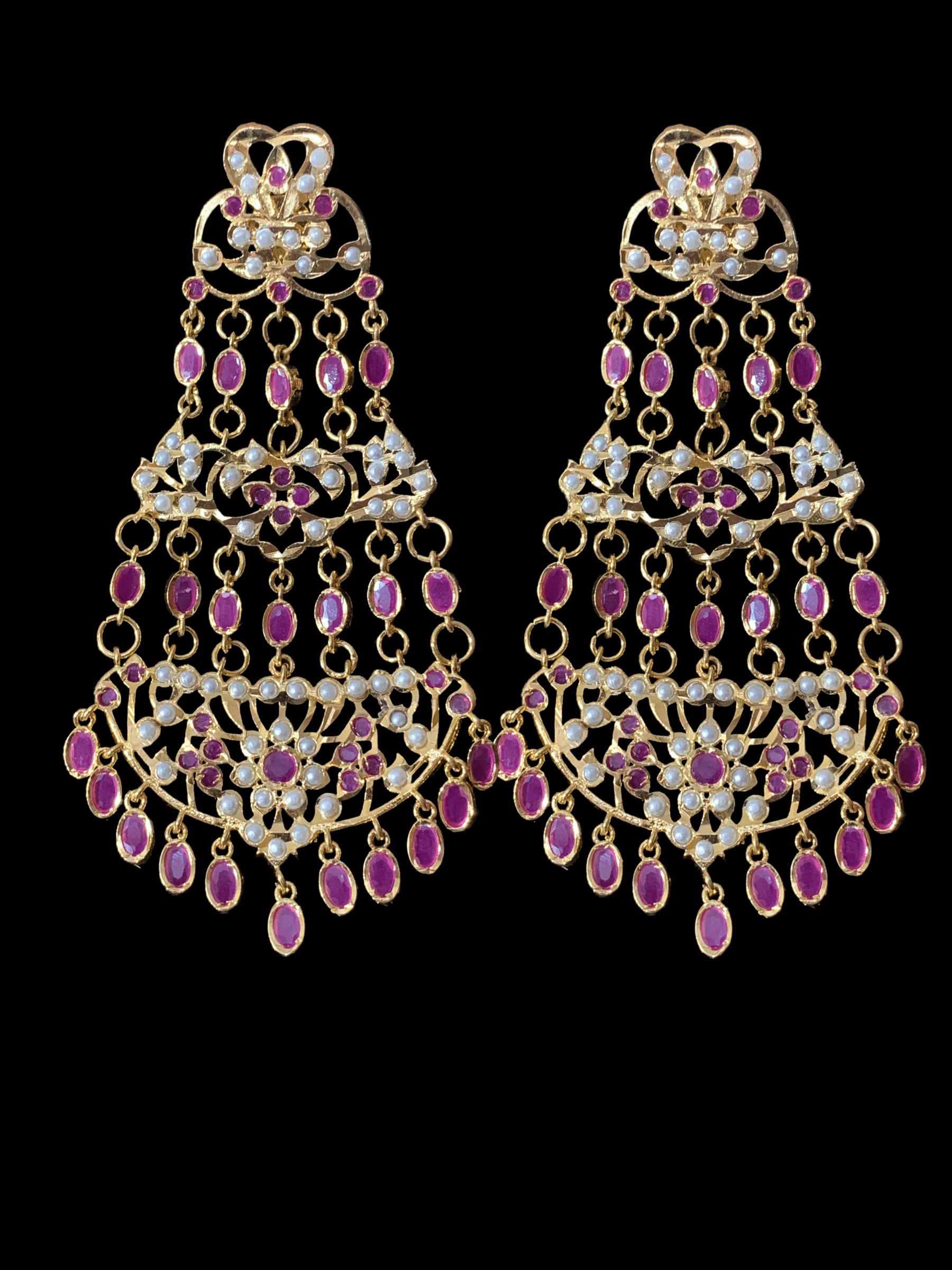 DER162 Naveen  jhoomar earrings ( Ruby    ) (  READY TO SHIP )