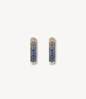 Diamond & Blue Sapphire Oval Hoop Earrings