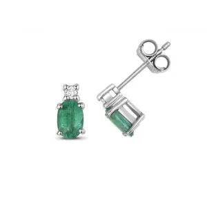 Diamond And Emerald Oval Stud Earrings ED249WE