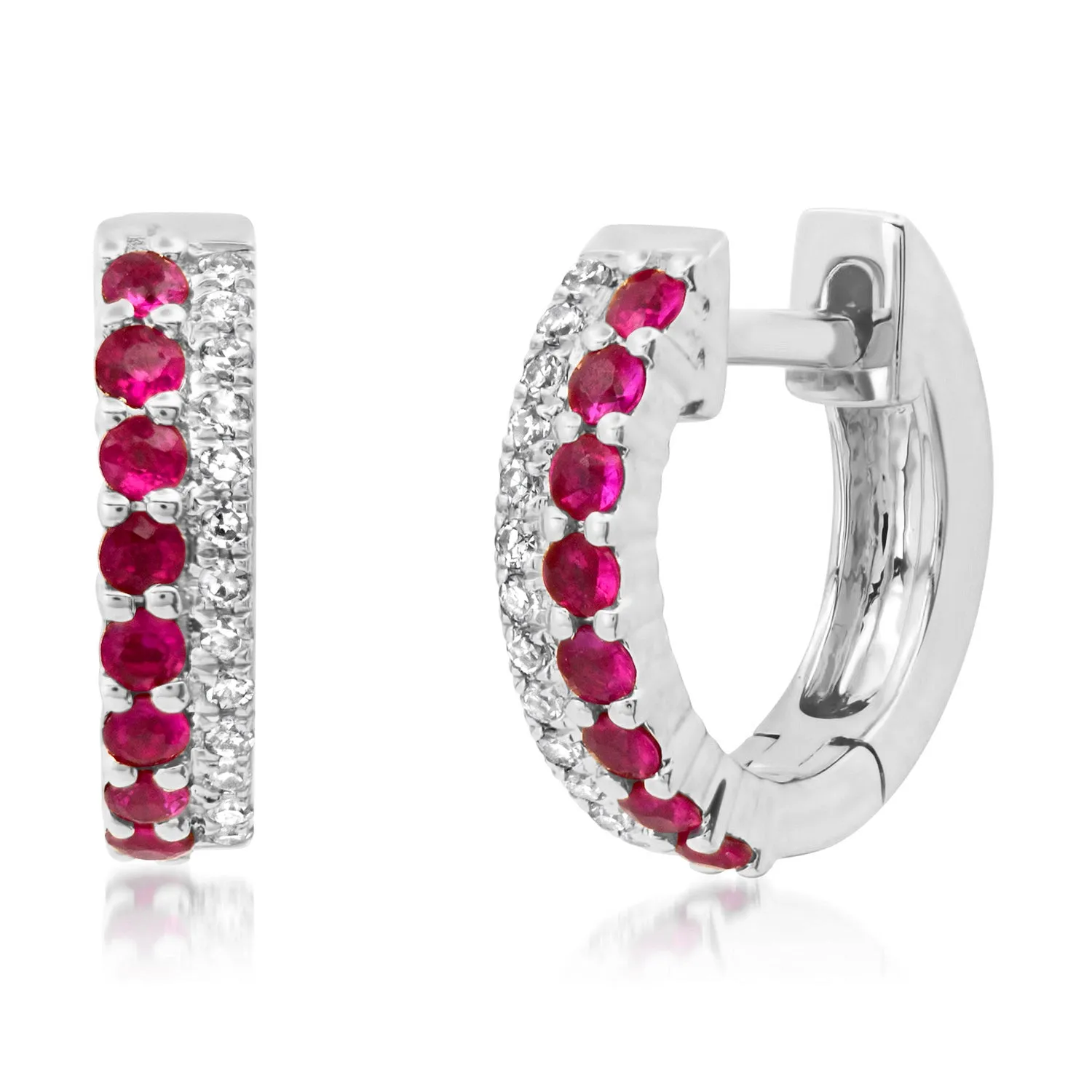 Diamond and Gemstone Huggie Hoop Earrings