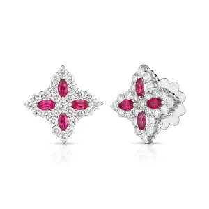 Diamond and Ruby Princess Flower Medium Size Stud Earrings