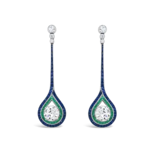 Diamond, Emerald & Sapphire Dangle Earrings