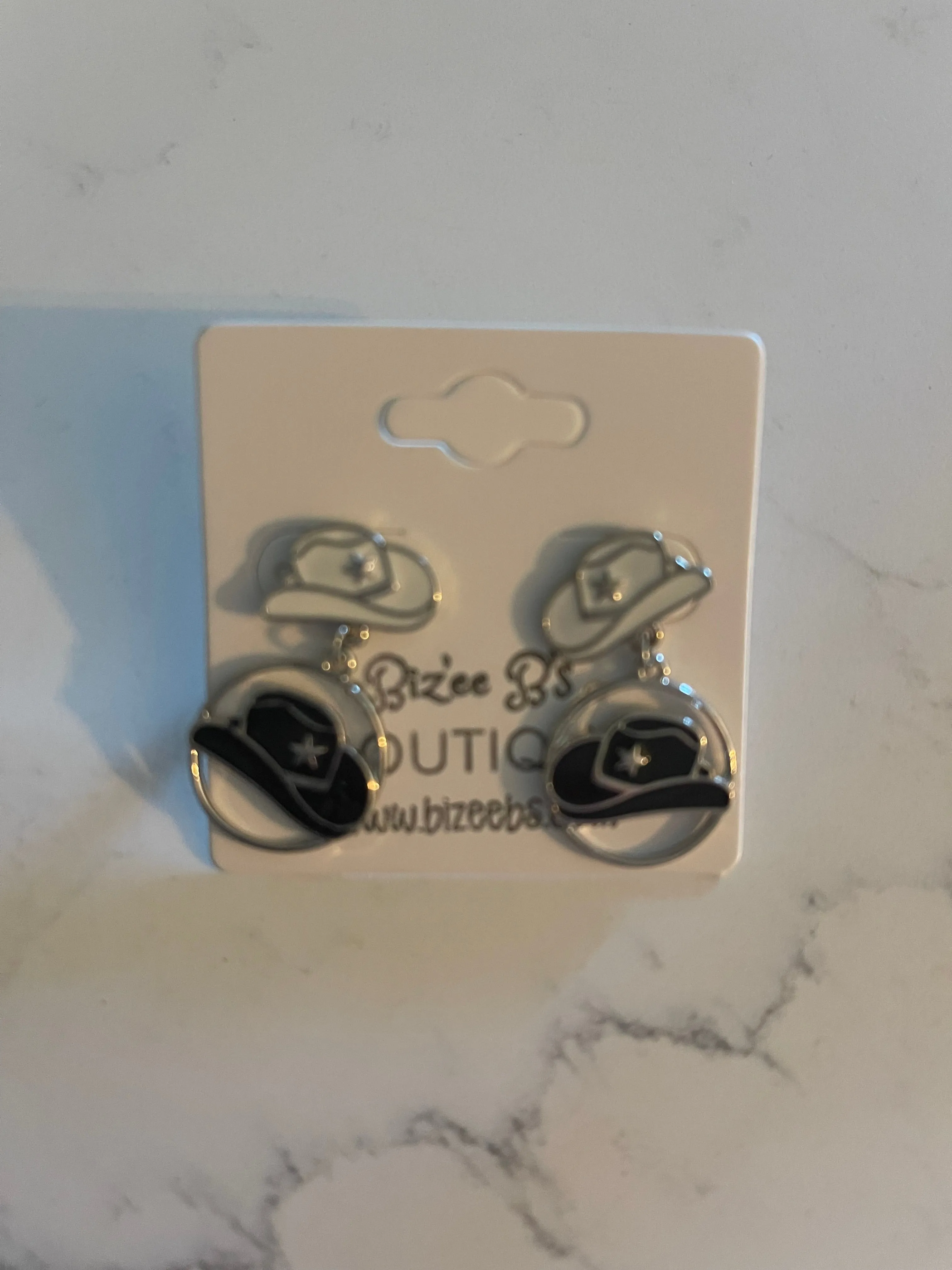 Double Cowgirl Hat Drop Earrings