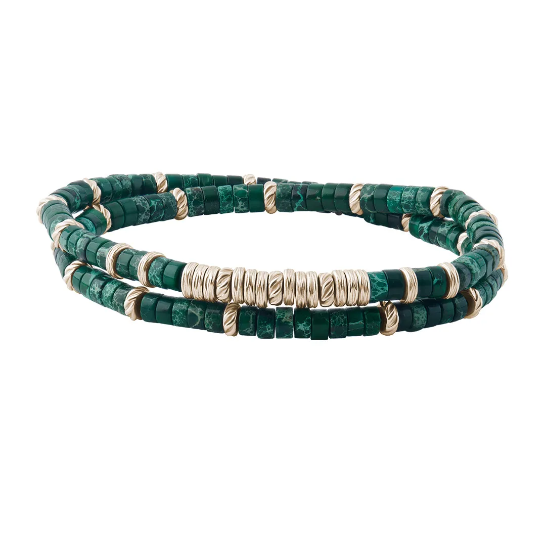 Double Jasper Heishi Beaded Bracelet - Solid Silver