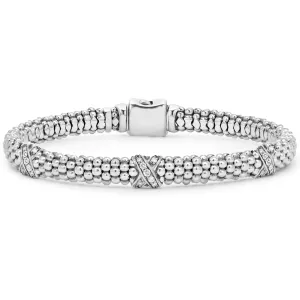 Embrace Three Station Silver X Diamond Bracelet | 6mm