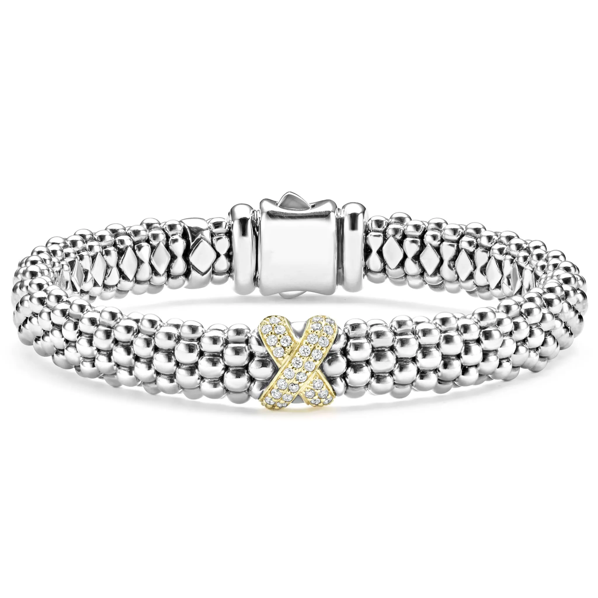 Embrace Two-Tone X Caviar Diamond Bracelet | 9mm