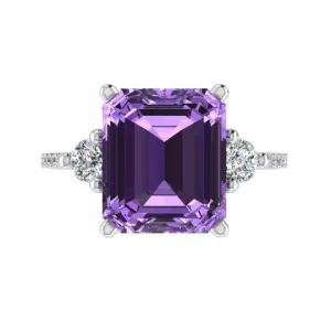 Emerald Cut Amethyst and Diamond Ring