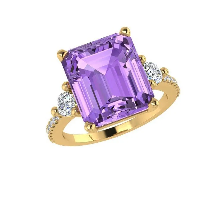 Emerald Cut Amethyst and Diamond Ring